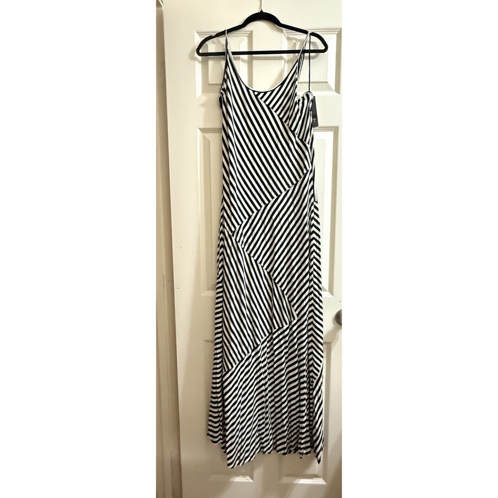 Mossimo Womans Maxi Dress White Small Striped Sleeveless V Neck Pullover Long